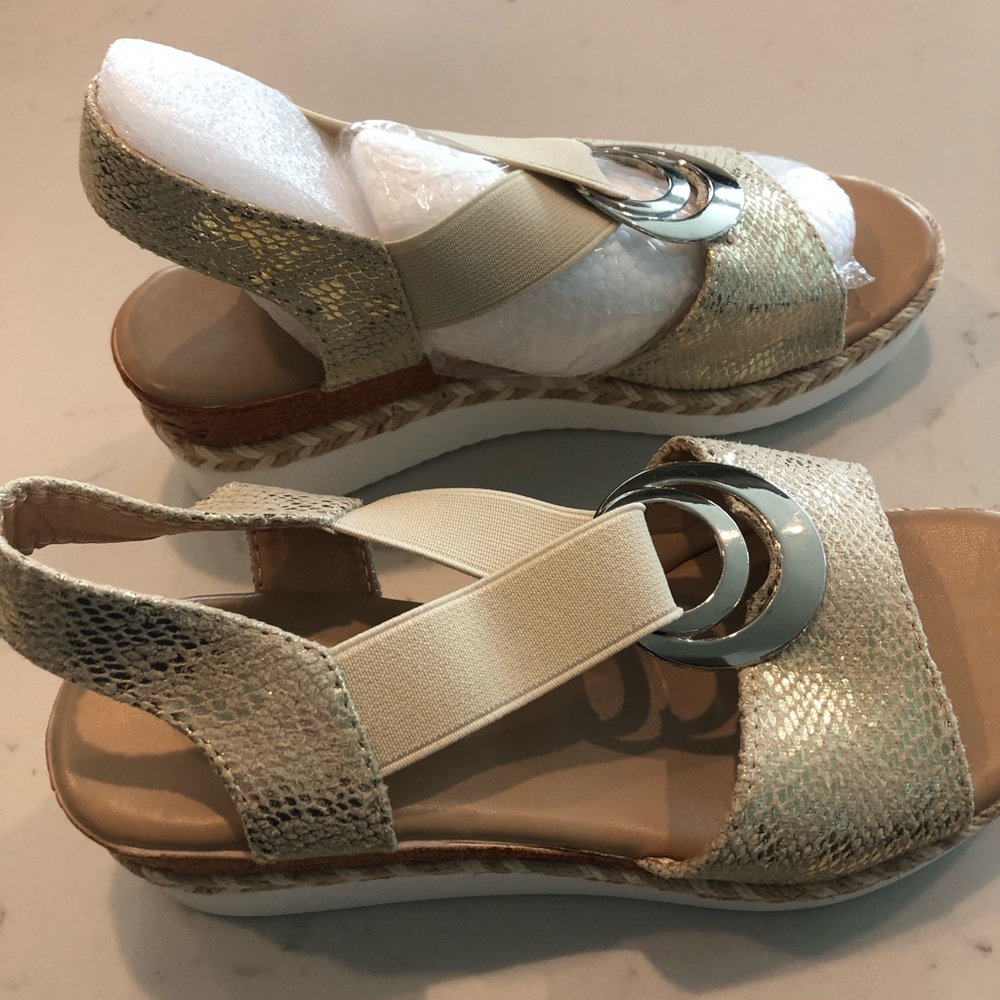 Gold Metallic Espadrille Wedge Sandals with Circle Accent
